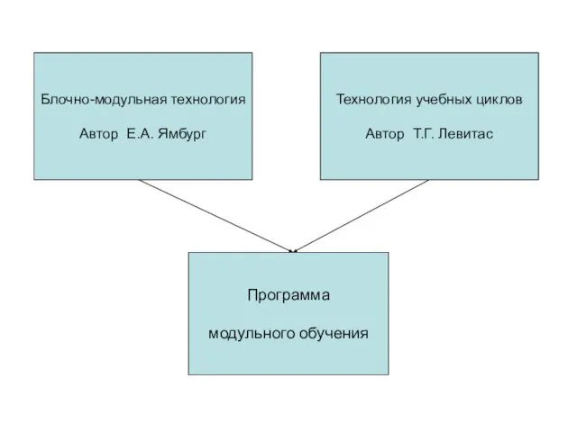 Блочно-модульная технология Автор Е.А. Ямбург Технология учебных циклов Автор Т.Г. Левитас Программа модульного обучения