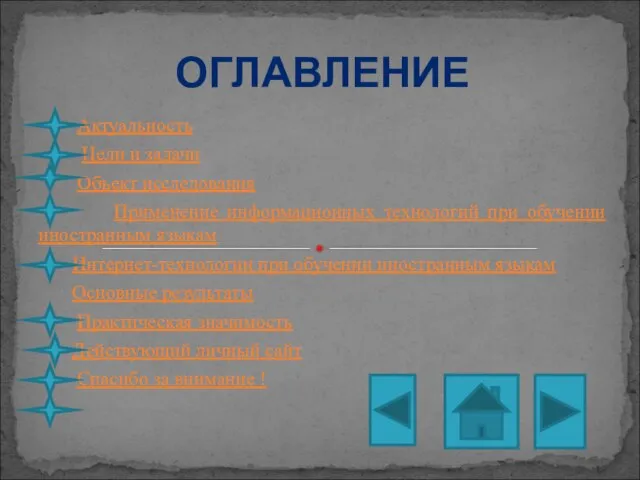 Актуальность Цели и задачи Объект исследования Применение информационных технологий при обучении иностранным