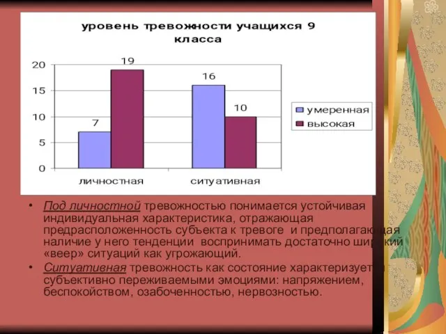 Под личностной тревожностью понимается устойчивая индивидуальная характеристика, отражающая предрасположенность субъекта к тревоге