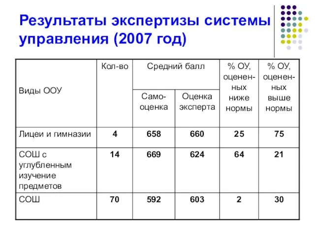 Результаты экспертизы системы управления (2007 год)