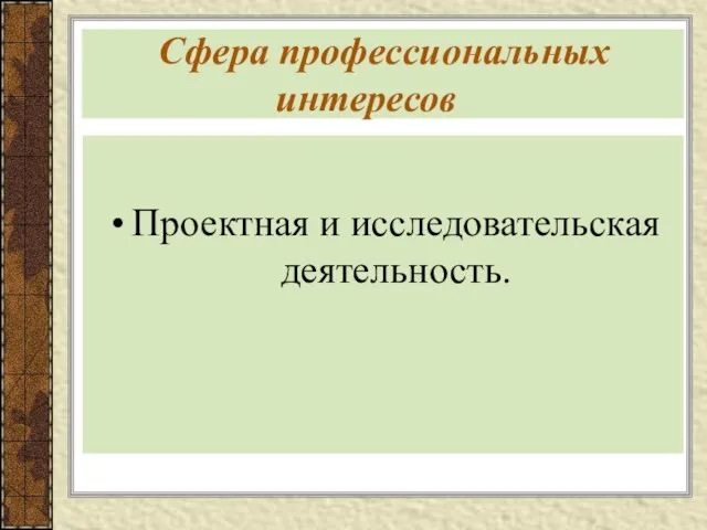 Сфера профессиональных интересов Проектная и исследовательская деятельность.