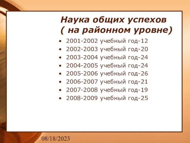 08/18/2023 Наука общих успехов ( на районном уровне) 2001-2002 учебный год-12 2002-2003