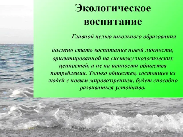 Экологическое воспитание Главной целью школьного образования должно стать воспитание новой личности, ориентированной