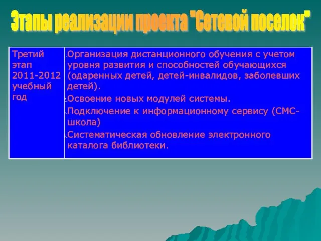 Этапы реализации проекта "Сетевой поселок"