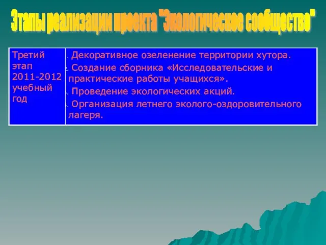 Этапы реализации проекта "Экологическое сообщество"