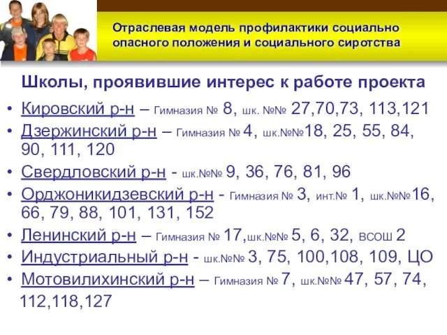 Школы, проявившие интерес к работе проекта Кировский р-н – Гимназия № 8,