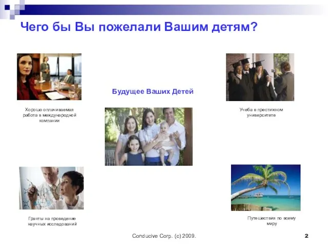 Conducive Corp. (c) 2009. Чего бы Вы пожелали Вашим детям? Будущее Ваших Детей