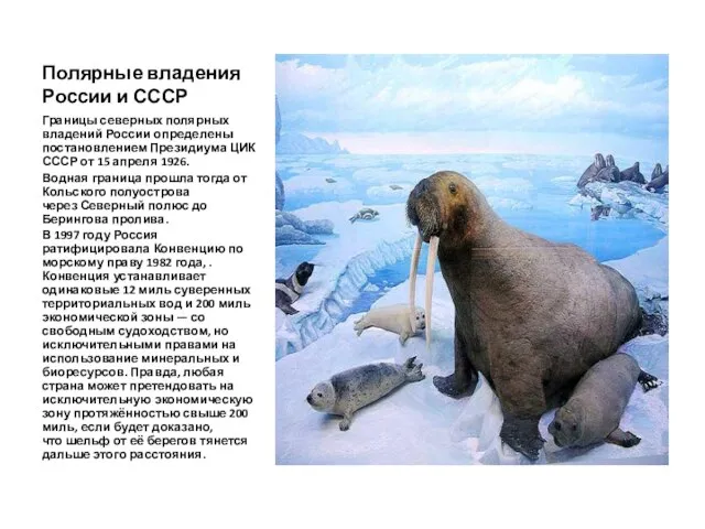 Полярные владения России и СССР Границы северных полярных владений России определены постановлением