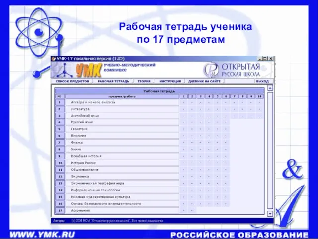 Рабочая тетрадь ученика по 17 предметам