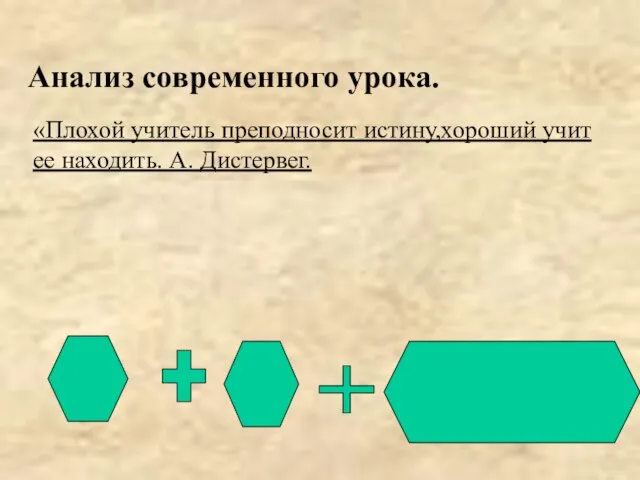 Анализ современного урока. «Плохой учитель преподносит истину,хороший учит ее находить. А. Дистервег.