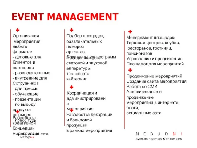 Менеджмент площадок: Торговых центров, клубов, ресторанов, гостиниц, пансионатов Управление и продвижение Площадок