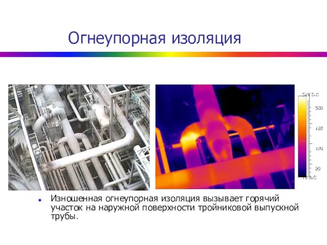 Огнеупорная изоляция Изношенная огнеупорная изоляция вызывает горячий участок на наружной поверхности тройниковой выпускной трубы.