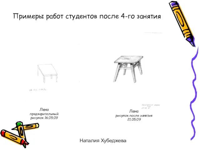 Наталия Хубеджева Примеры работ студентов после 4-го занятия Лена предварительный рисунок 16.05.09