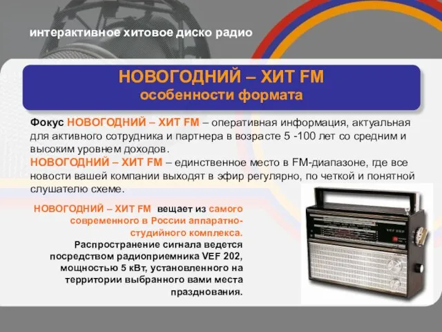 интерактивное хитовое диско радио НОВОГОДНИЙ – ХИТ FM особенности формата Фокус НОВОГОДНИЙ