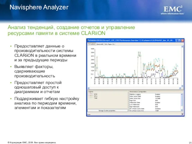 Navisphere Analyzer Предоставляет данные о производительности системы CLARiiON в реальном времени и