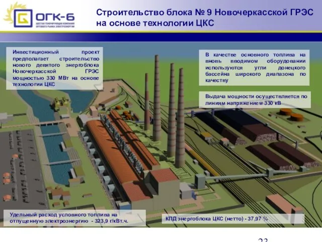 Инвестиционный проект предполагает строительство нового девятого энергоблока Новочеркасской ГРЭС мощностью 330 МВт
