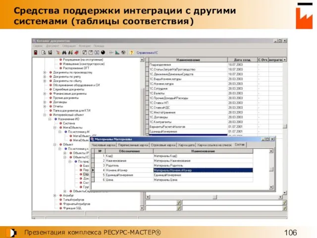 Средства поддержки интеграции с другими системами (таблицы соответствия)