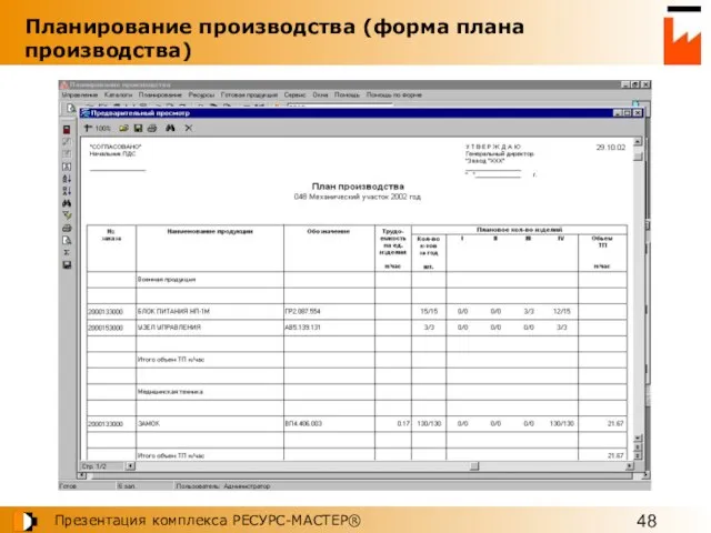 Планирование производства (форма плана производства)