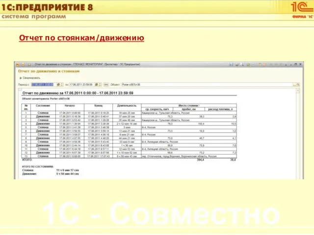 Отчет по стоянкам/движению