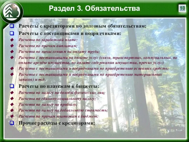 Раздел 3. Обязательства Расчеты с кредиторами по долговым обязательствам; Расчеты с поставщиками