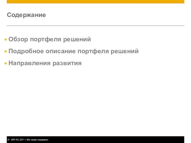 Содержание Обзор портфеля решений Подробное описание портфеля решений Направления развития