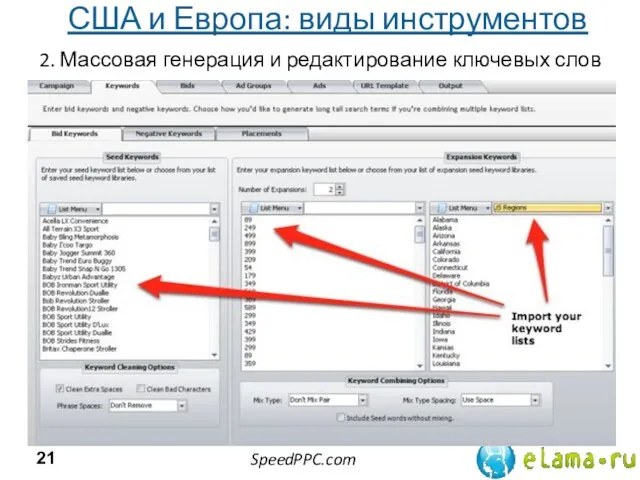 2. Массовая генерация и редактирование ключевых слов США и Европа: виды инструментов SpeedPPC.com