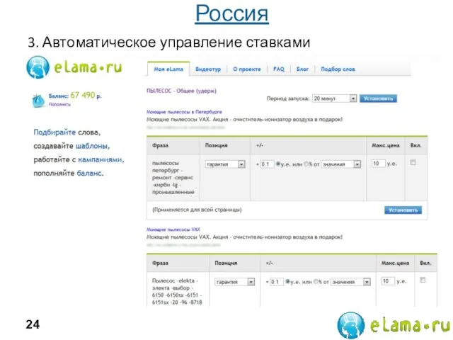 3. Автоматическое управление ставками eLama.ru Р-Брокер Россия