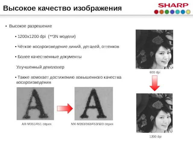 Высокое качество изображения Высокое разрешение 1200x1200 dpi (**3N модели) Чёткое воспроизведение линий,