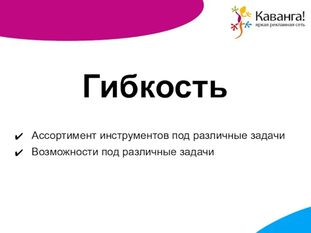 Гибкость Ассортимент инструментов под различные задачи Возможности под различные задачи