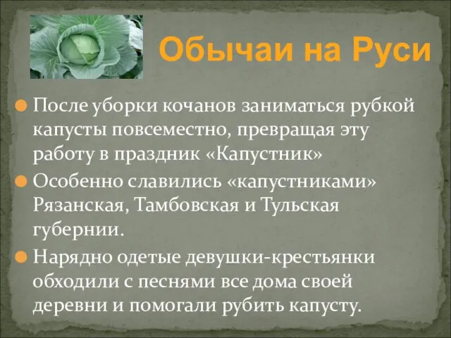 После уборки кочанов заниматься рубкой капусты повсеместно, превращая эту работу в праздник