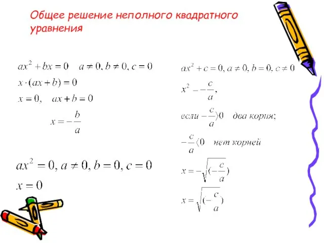 Общее решение неполного квадратного уравнения