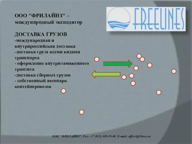 ООО "ФРИЛАЙНЗ", Тел.: +7 (812) 449-18-00 E-mail: office@f-lines.ru ООО "ФРИЛАЙНЗ" – международный