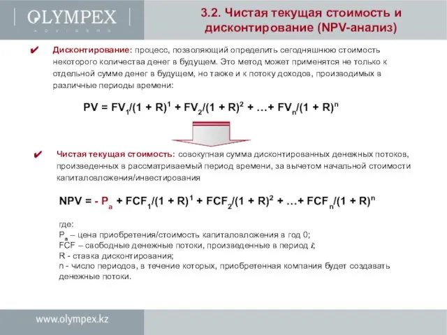 3.2. Чистая текущая стоимость и дисконтирование (NPV-анализ) где: Pa – цена приобретения/стоимость