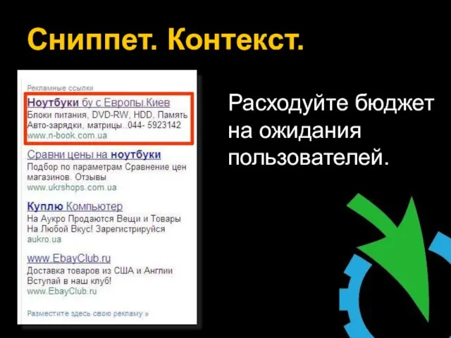 Сниппет. Контекст. Расходуйте бюджет на ожидания пользователей.