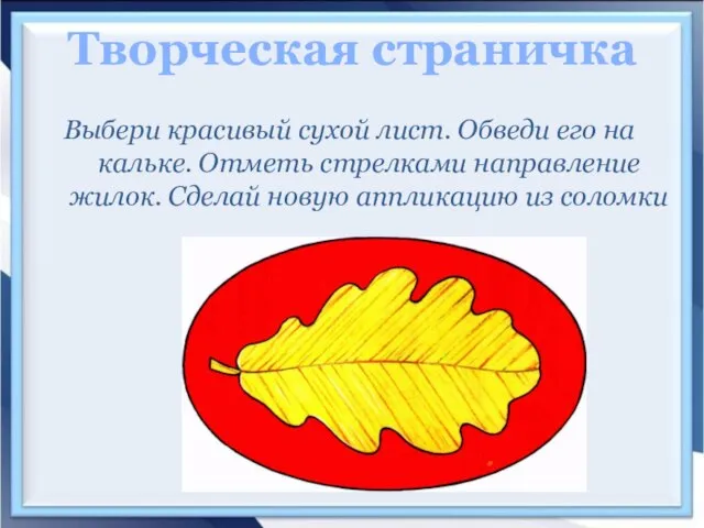 Выбери красивый сухой лист. Обведи его на кальке. Отметь стрелками направление жилок.