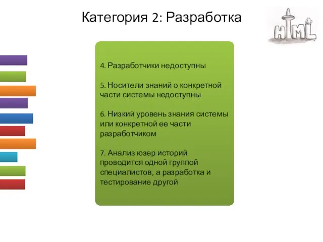 Категория 2: Разработка 4. Разработчики недоступны 5. Носители знаний о конкретной части