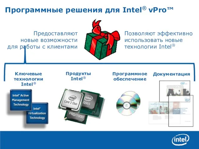Программные решения для Intel® vPro™ Позволяют эффективно использовать новые технологии Intel® Предоставляют