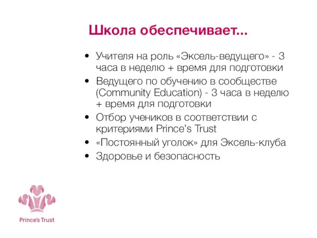 Школа обеспечивает... Учителя на роль «Эксель-ведущего» - 3 часа в неделю +