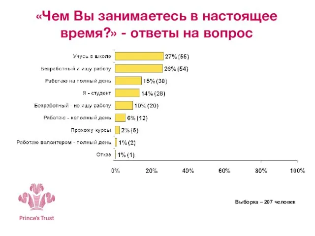 «Чем Вы занимаетесь в настоящее время?» - ответы на вопрос Выборка – 207 человек