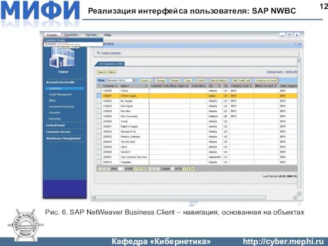 Реализация интерфейса пользователя: SAP NWBC 12 Рис. 6. SAP NetWeaver Business Client