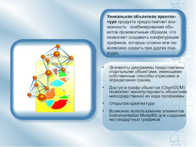 Уникальная объектная архитек-тура продукта предоставляет воз-можность комбинирования объ-ектов произвольным образом, что позволяет