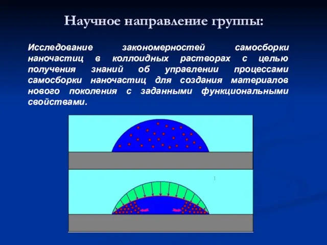 Научное направление группы: Исследование закономерностей самосборки наночастиц в коллоидных растворах с целью