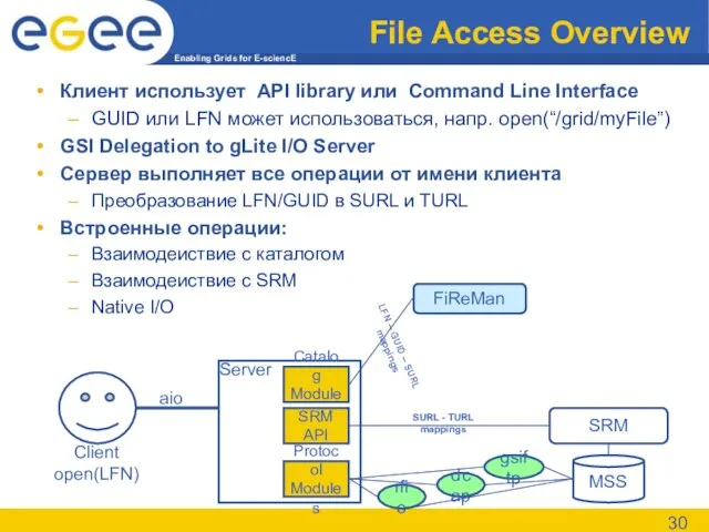File Access Overview Клиент использует API library или Command Line Interface GUID