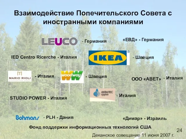 Взаимодействие Попечительского Совета с иностранными компаниями IED Centro Ricerche - Италия STUDIO