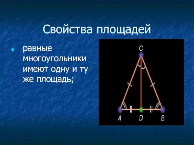 Свойства площадей равные многоугольники имеют одну и ту же площадь;