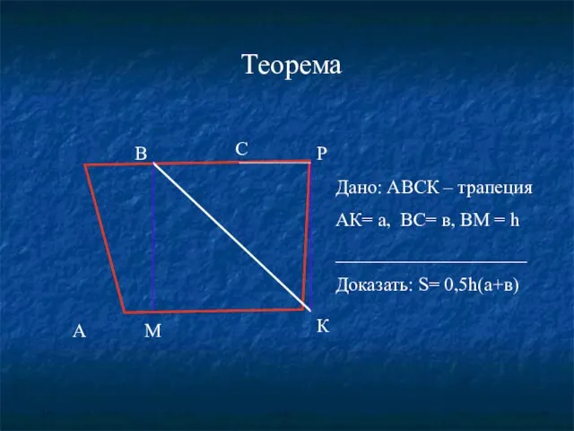 А В С К М Р Дано: АВСК – трапеция АК= а,