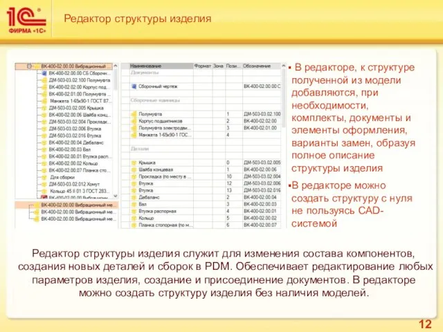 Редактор структуры изделия В редакторе, к структуре полученной из модели добавляются, при