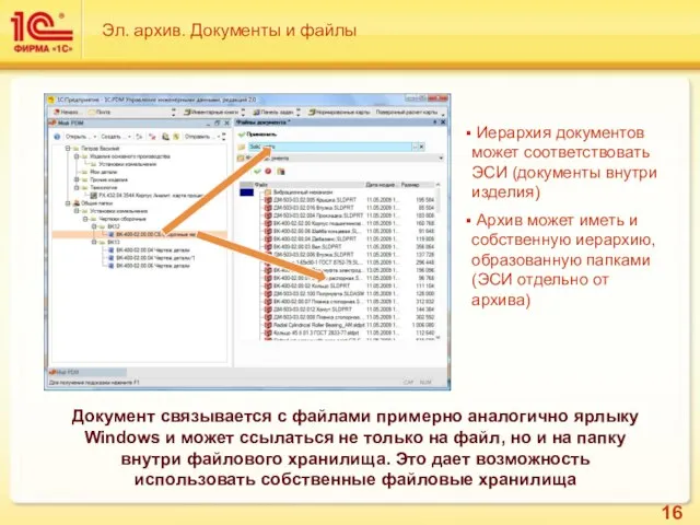 Эл. архив. Документы и файлы Иерархия документов может соответствовать ЭСИ (документы внутри