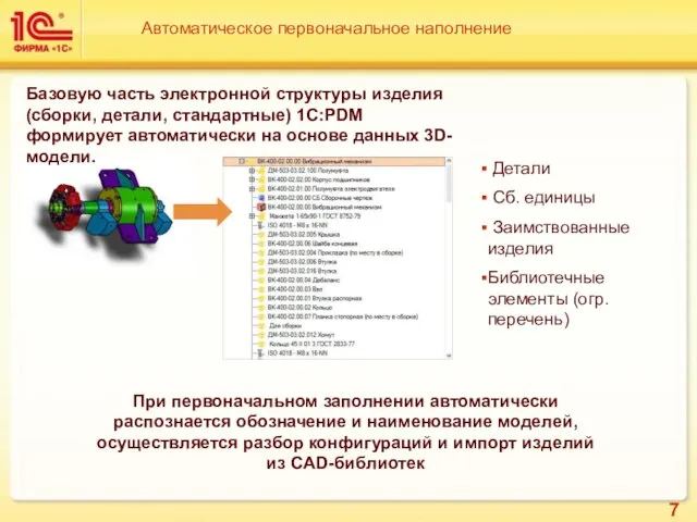 Автоматическое первоначальное наполнение При первоначальном заполнении автоматически распознается обозначение и наименование моделей,