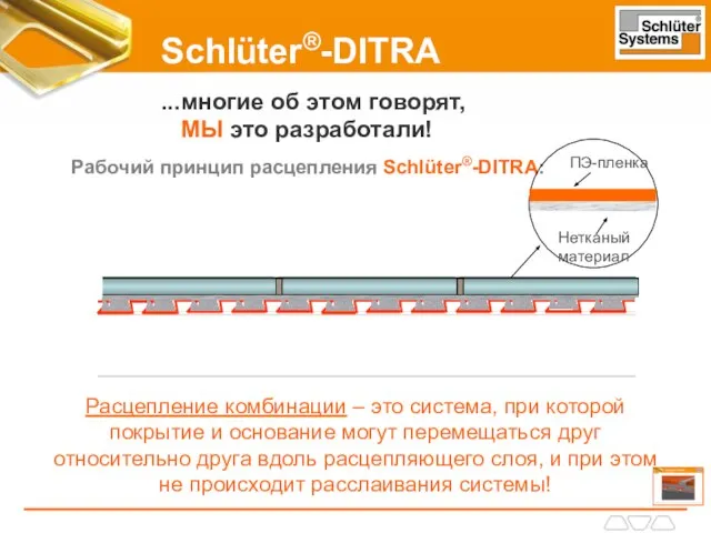 Рабочий принцип расцепления Schlüter®-DITRA: Расцепление комбинации – это система, при которой покрытие